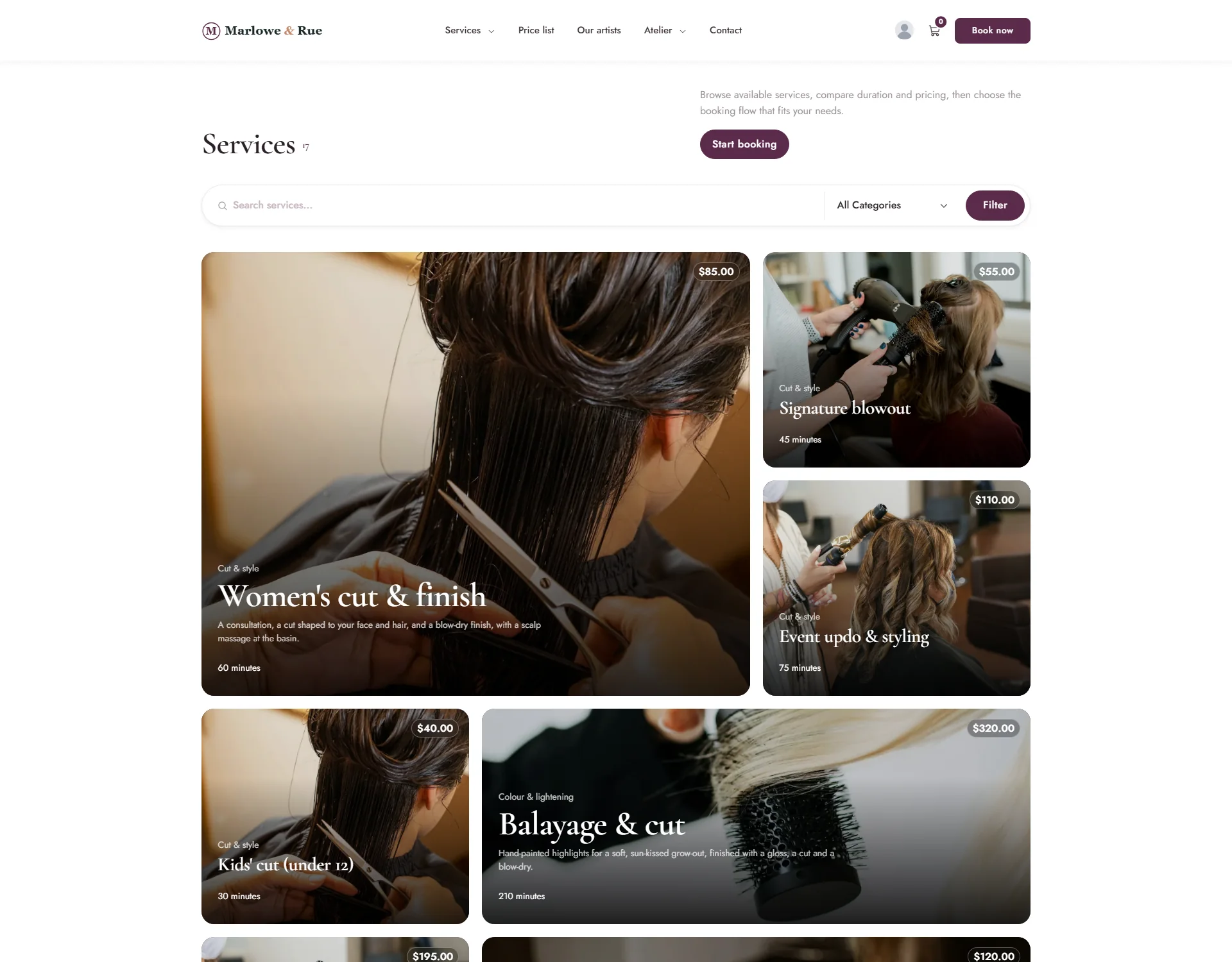 Services shown in the Photo design as a mosaic of image tiles