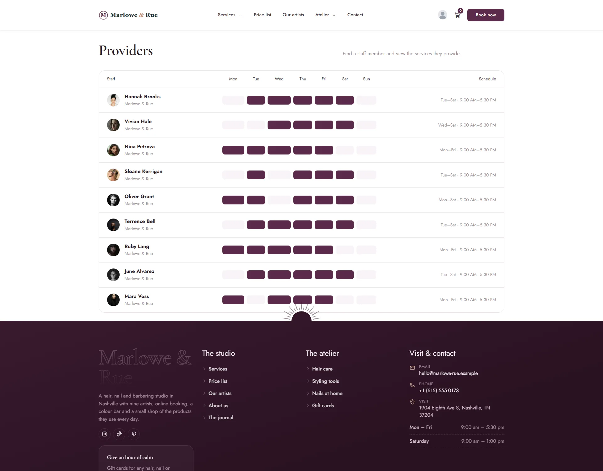 Providers shown in the Schedule design