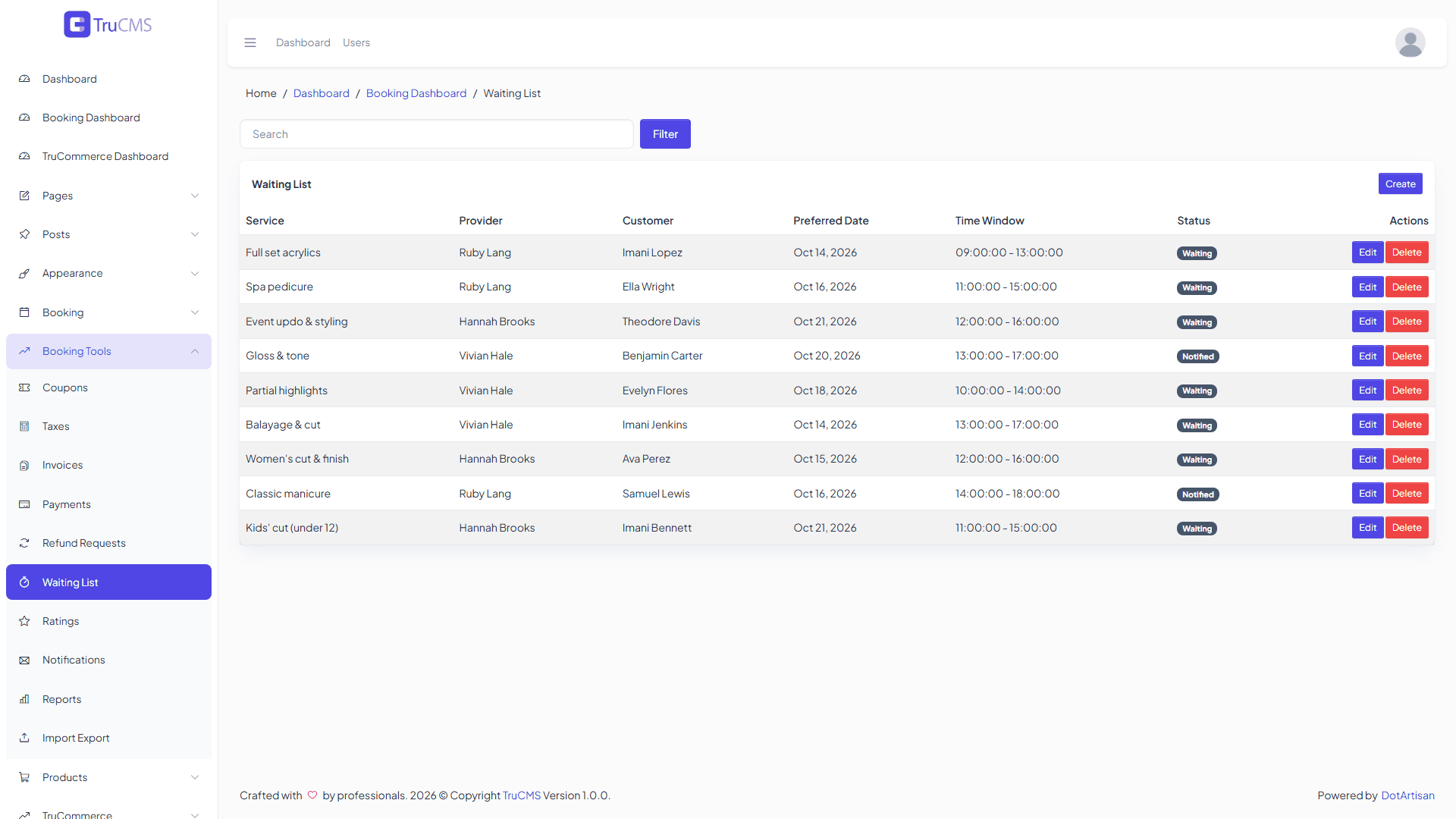 Booking waiting list