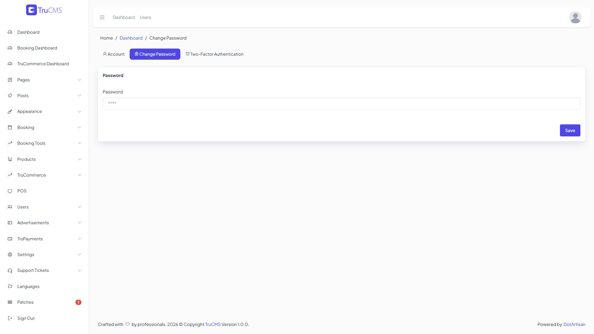 The Change Password page