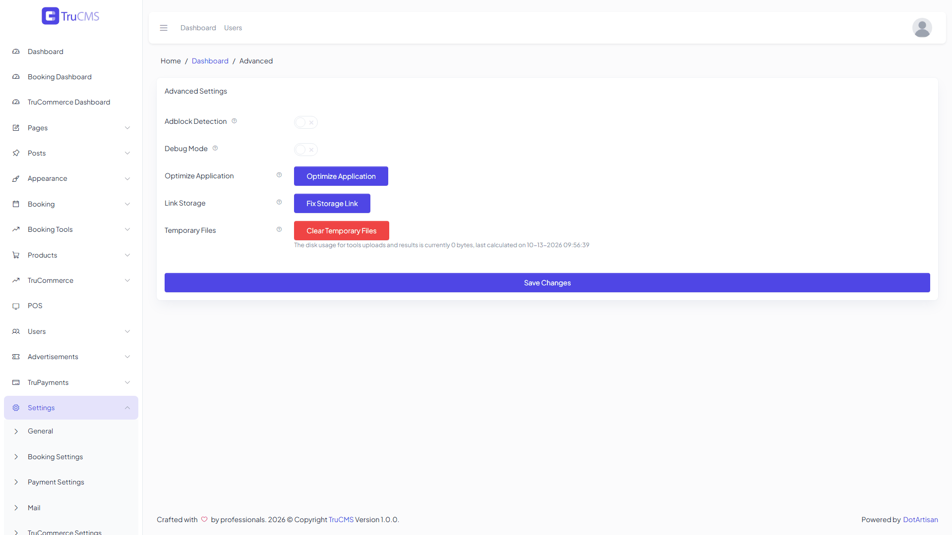 Advanced application settings in TruCMS