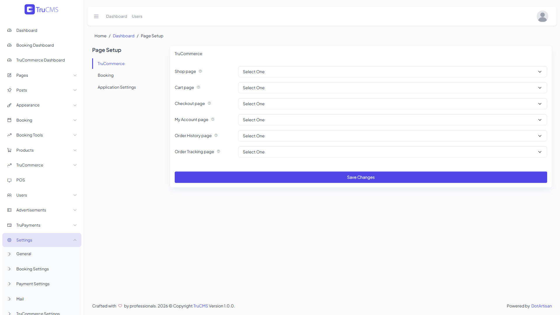 Page Setup settings in TruCMS