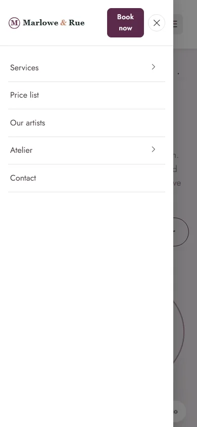 Header on a phone with the slide-in navigation drawer open