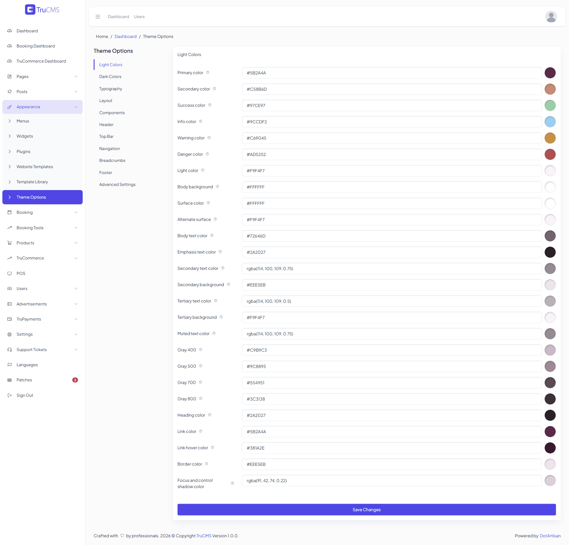 The Theme Options screen with its tabs