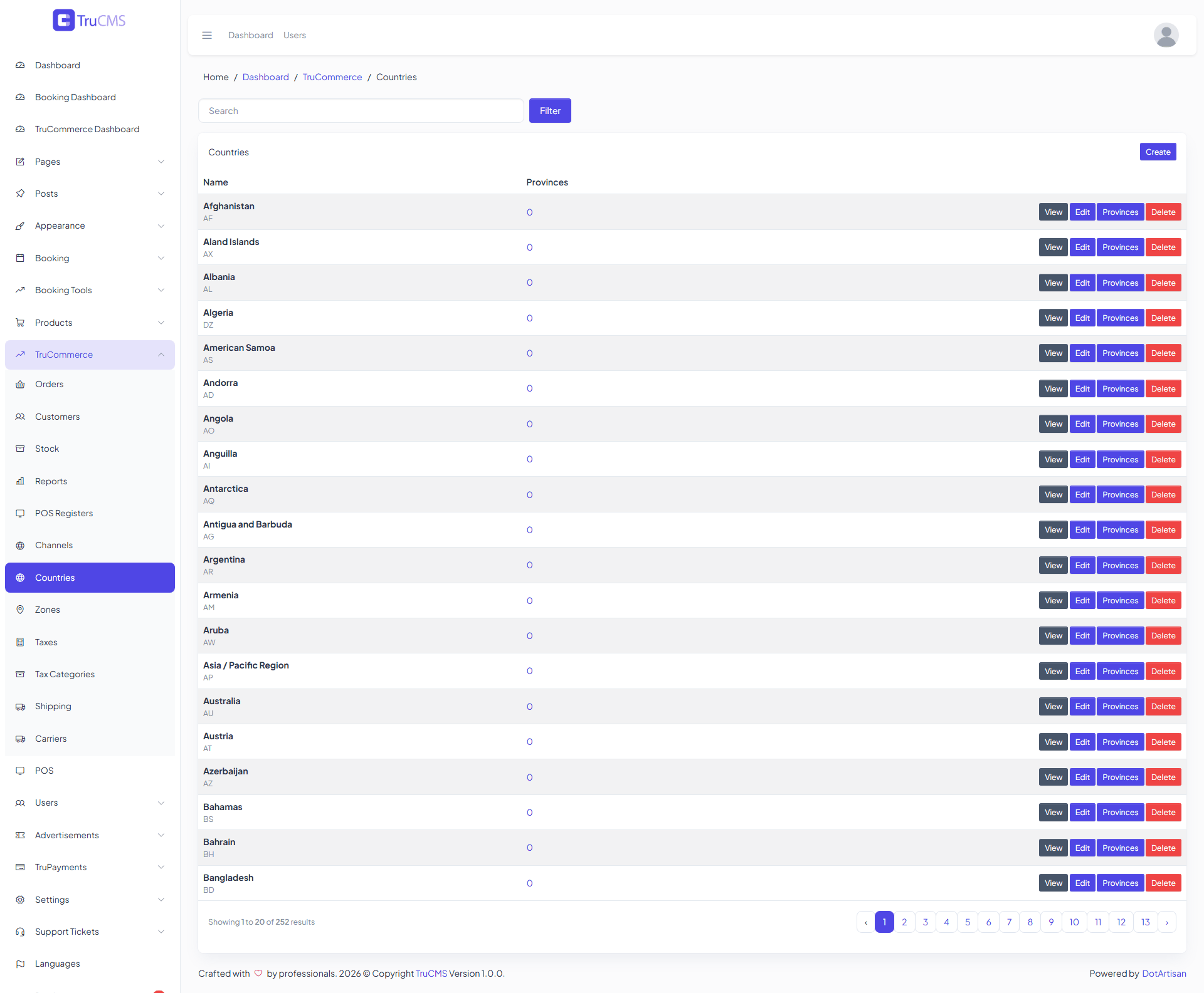 TruCommerce countries and provinces screen