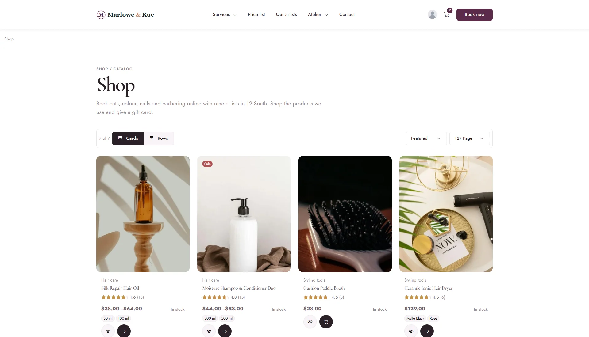 The shop page design: Catalog Command Center