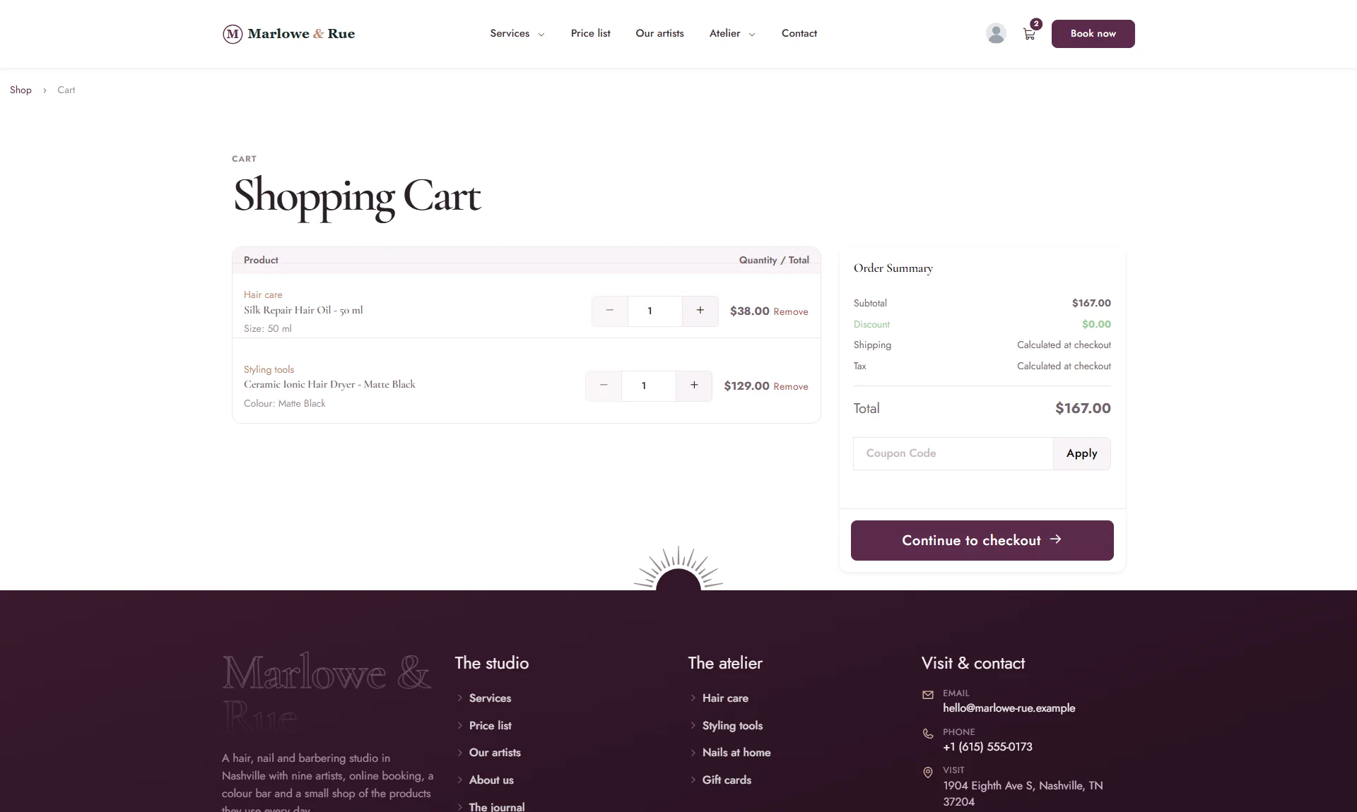 The shopping cart page design: Marketplace Workspace