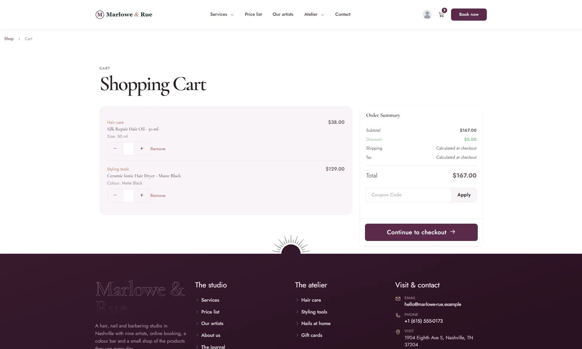 The shopping cart page design: Warm Studio Cart