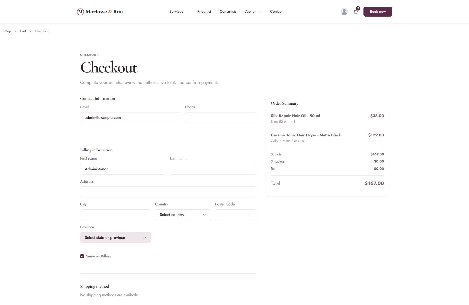 The checkout page design: Calm Split
