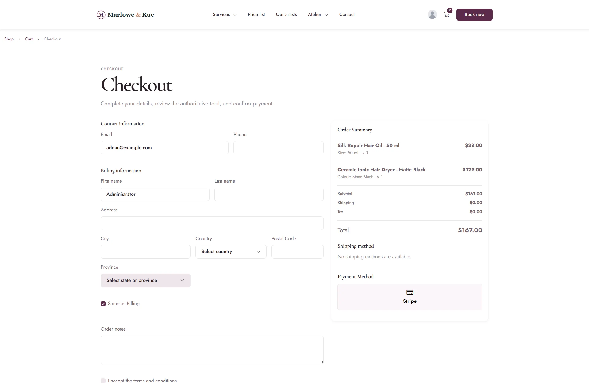 The checkout page design: Express Command Checkout