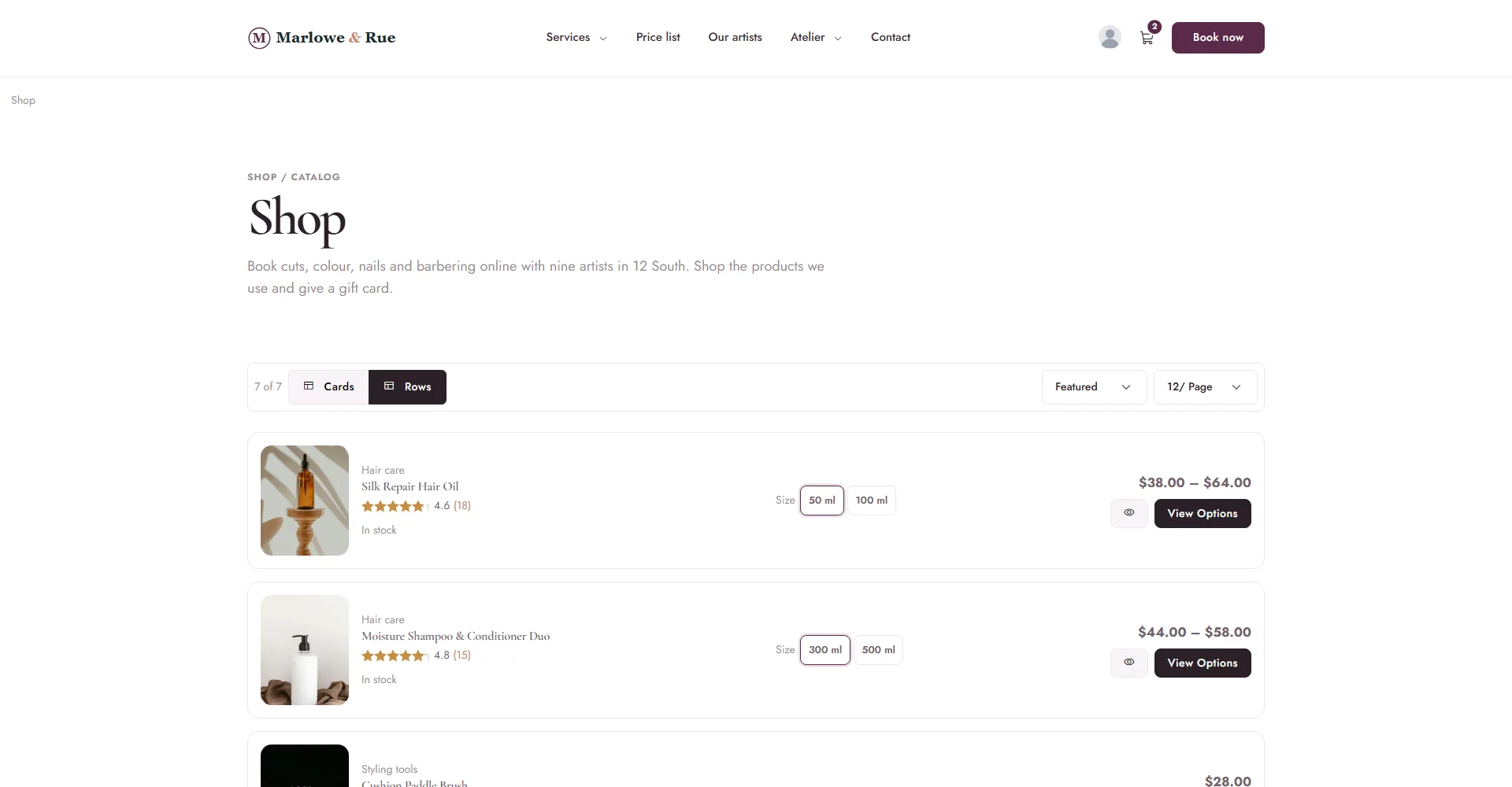 A product as a row design: Commerce Command Row