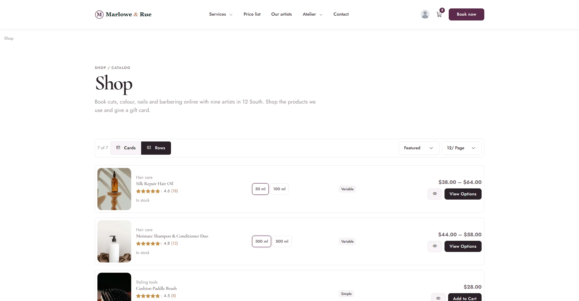 A product as a row design: Compact Marketplace Row