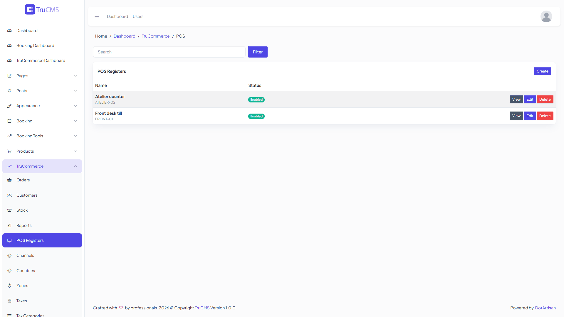 TruCommerce POS registers list
