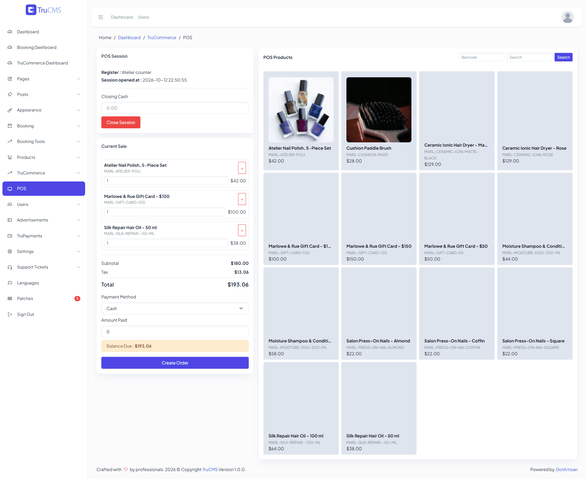 TruCommerce Point of Sale interface