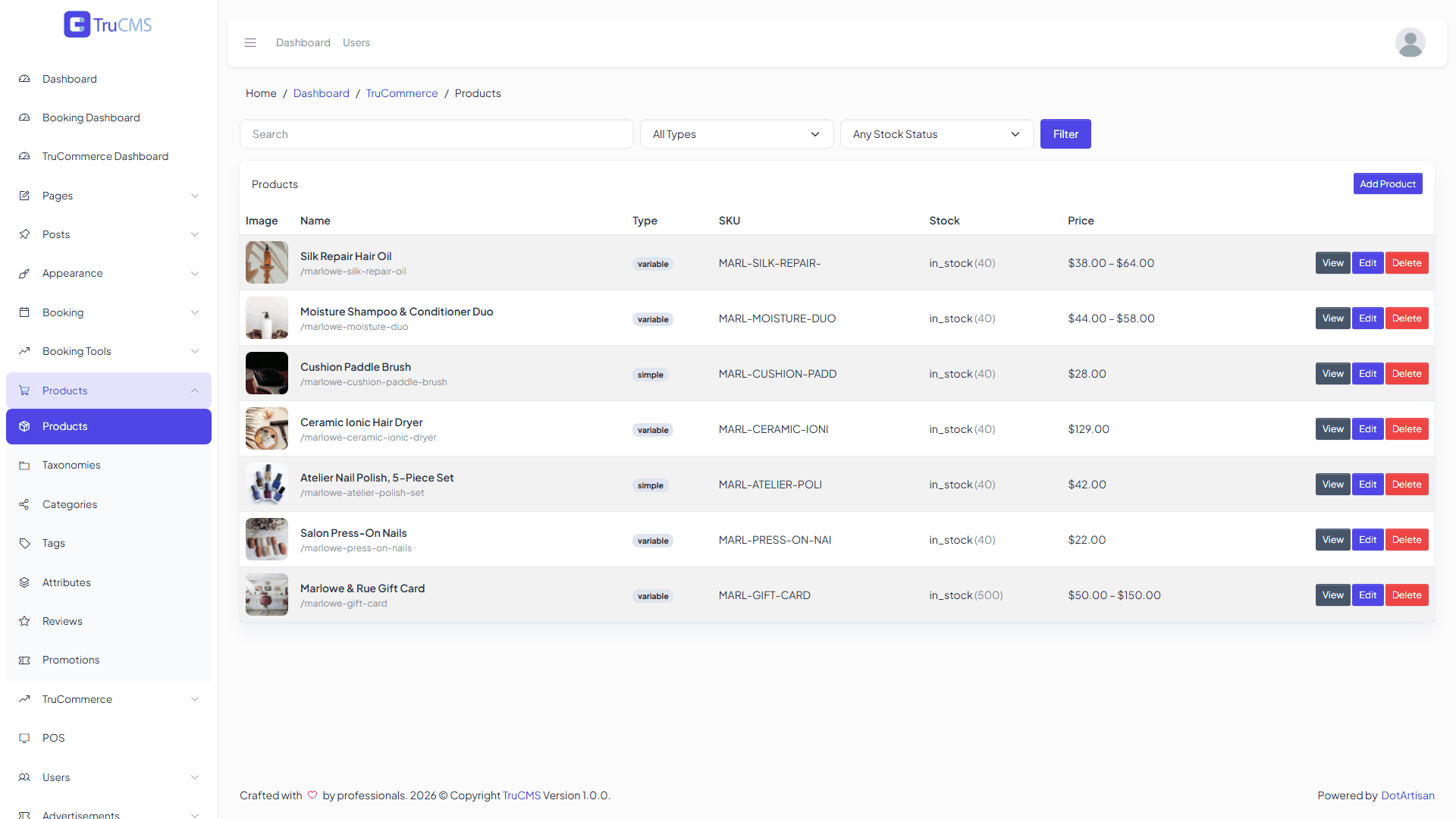 TruCommerce products list