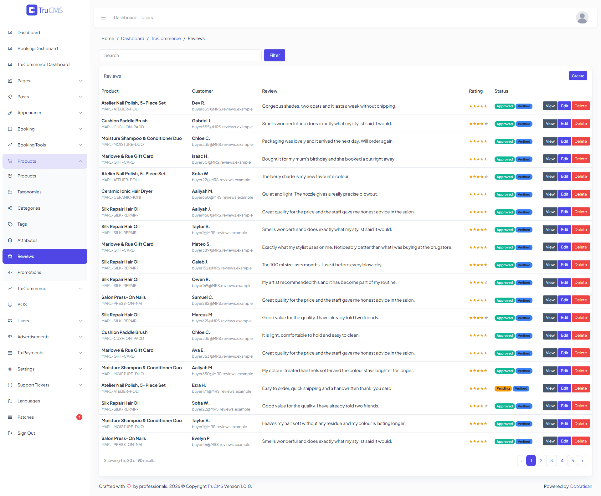 TruCommerce product reviews list