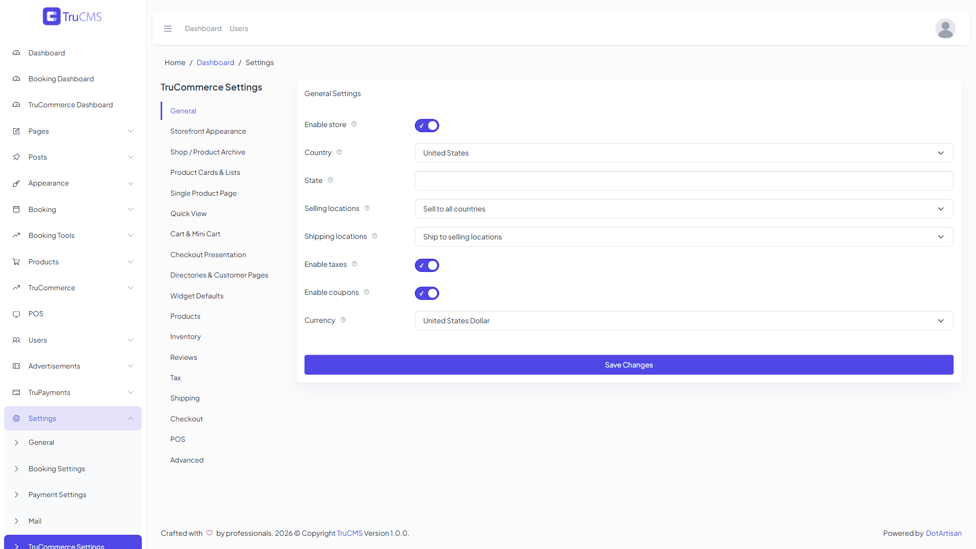 TruCommerce settings page