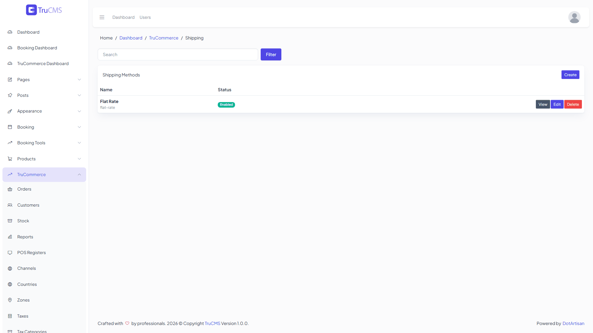 TruCommerce shipping methods list