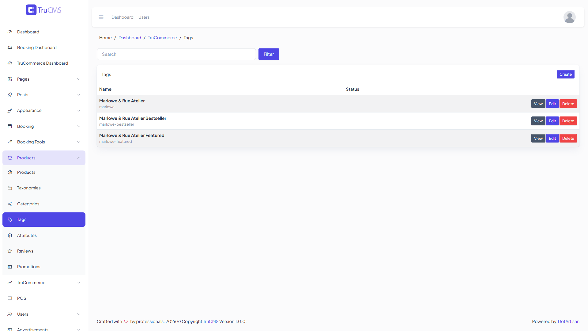 TruCommerce product tags list
