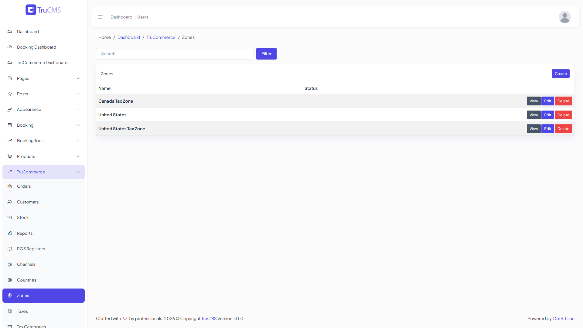 TruCommerce zones list